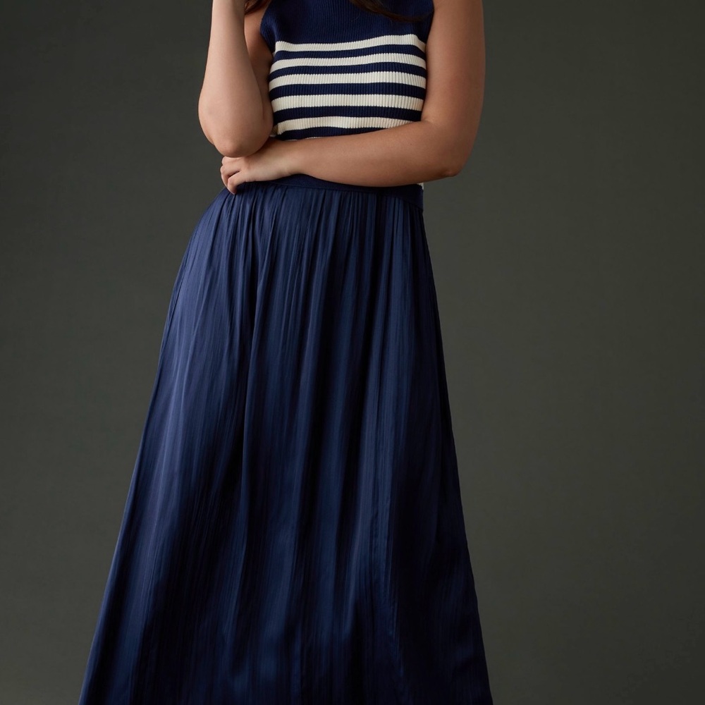 Anthropologie Navy and White Striped Maxi Dress